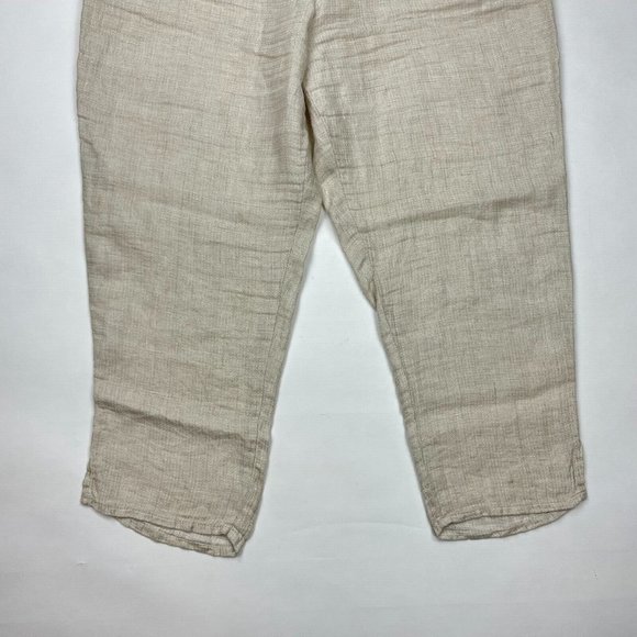 Flax Linen Ankle Pants Tapered Leg Elastic Waist Flat‎ Front Lightweight Women L - Picture 4 of 11